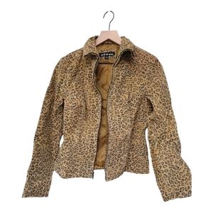 Revue Cheetah Print Genuine Leather Zippered Jacket Size 8